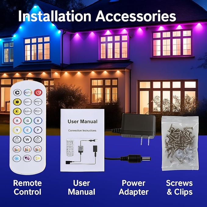 Permanent Outdoor Lights, RGB Eave Lights with App Control Remote, IP67 Waterproof LED String Lights for Christmas, Halloween, Outdoor, Garden Decoration