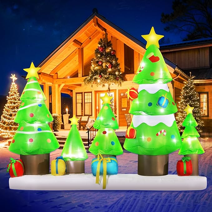 DomKom 9 FT Long Huge Christmas Inflatable Tree Set Outdoor Decoration with Gift Boxes, LED Lights Holiday Blow Up Yard Decoration for Holiday Party Garden Yard Lawn Winter Decor