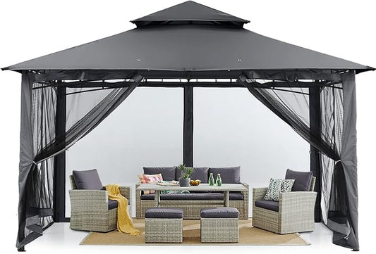 MASTERCANOPY Outdoor Garden Gazebo for Patios with Stable Steel Frame and Netting Walls (10x12,Dark Gray)
