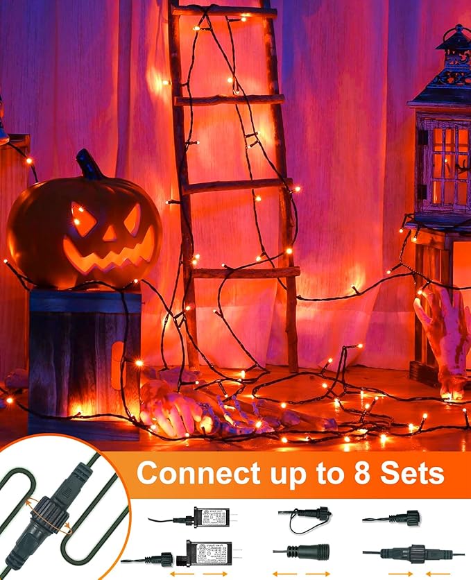 40FT 120 LED Christmas Lights Outdoor, Orange Christmas String Lights Waterproof, 8 Modes Connectable Christmas Tree Lights for Indoor Bedroom Xmas Tree Garden Holiday Decorations