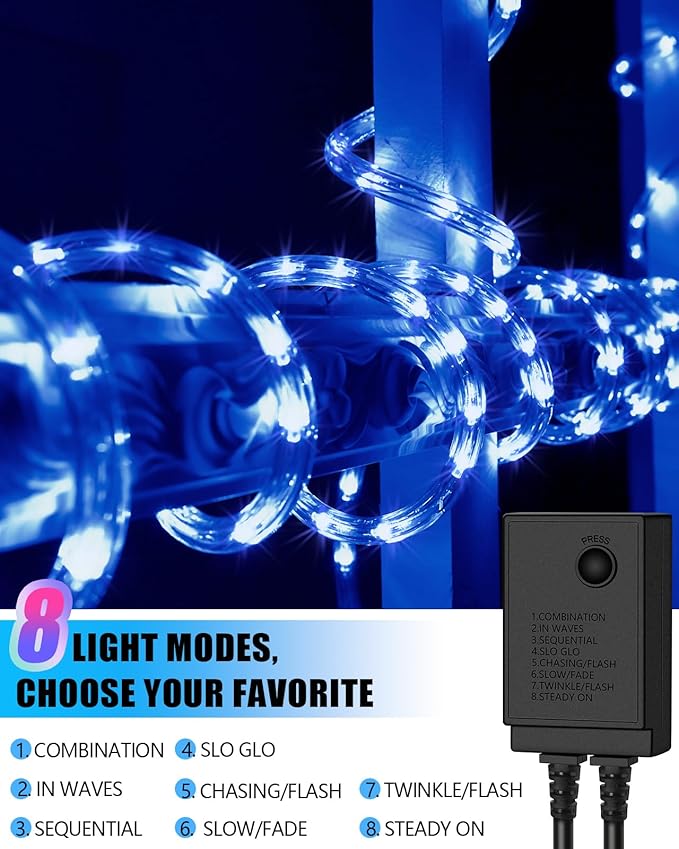 100ft 1080 LED Rope Lights Christmas Outdoor Waterproof, Flexible Connectable Tube Lights with 8 Modes, String Lights Decorative Lighting for Garden Patio Tree Bedroom Xmas Decor(Blue)