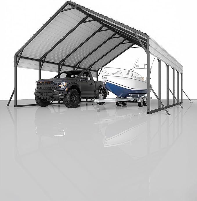 Garveelife 20'x25'x13' Metal Carport for 2 Cars, Heavy Duty Car Ports for Heavy Snow, Reinforced Frame, Tall Metal Car Ports for Bass Boats, Full-Sized Pickup Trucks, and Tractors, N.W. 980 Lbs
