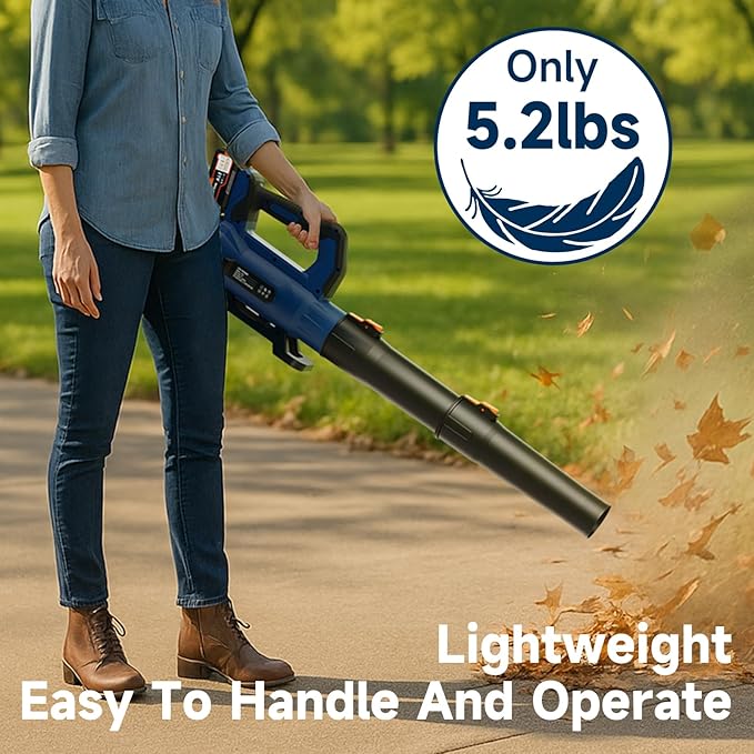 Leaf Blower Cordless with 2¡¿ 5.0Ah Batteries and Charger, 21V Electric, Lightweight Battery Powered Blowers for Lawn Care, Yard, Patio Cleaning, Blowing Leaves & Dust, Dark Blue