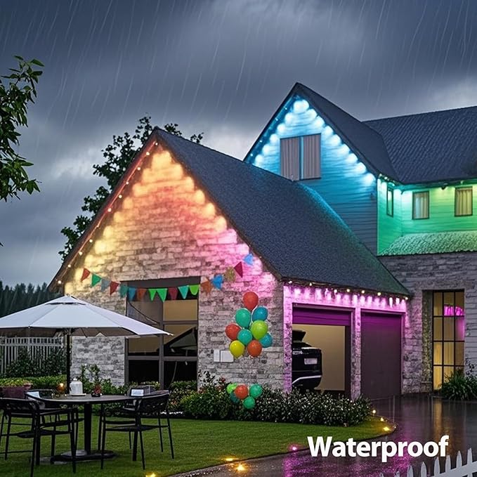 RGB Permanent Outdoor Lights 50ft 30 LEDs - Outdoor Lights under Eave for House Decoration with App Control &Remote,Smart Lighting Support with Alexa & Google Assistant for Party, Halloween,Christmas