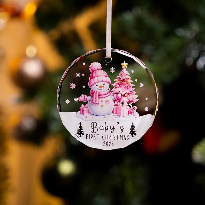Baby Girl First Christmas Glass Ornament 2025 – Baby’s First Holiday Keepsake, Infant Christmas Tree Decoration