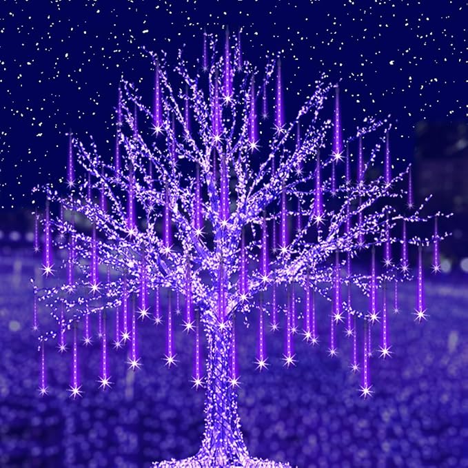 Halloween Lights Outdoor, Purple Halloween Decorations Meteor Shower Light Christmas Lights Outdoor 8 Tubes 192 LED Falling Rain Dripping Icicle Light for Xmas Christmas Decor Party,UL Plug