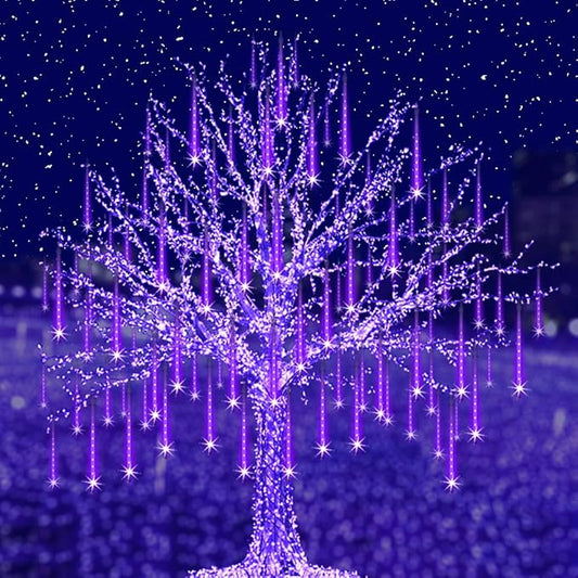 Halloween Lights Outdoor, Purple Halloween Decorations Meteor Shower Light Christmas Lights Outdoor 8 Tubes 192 LED Falling Rain Dripping Icicle Light for Xmas Christmas Decor Party,UL Plug