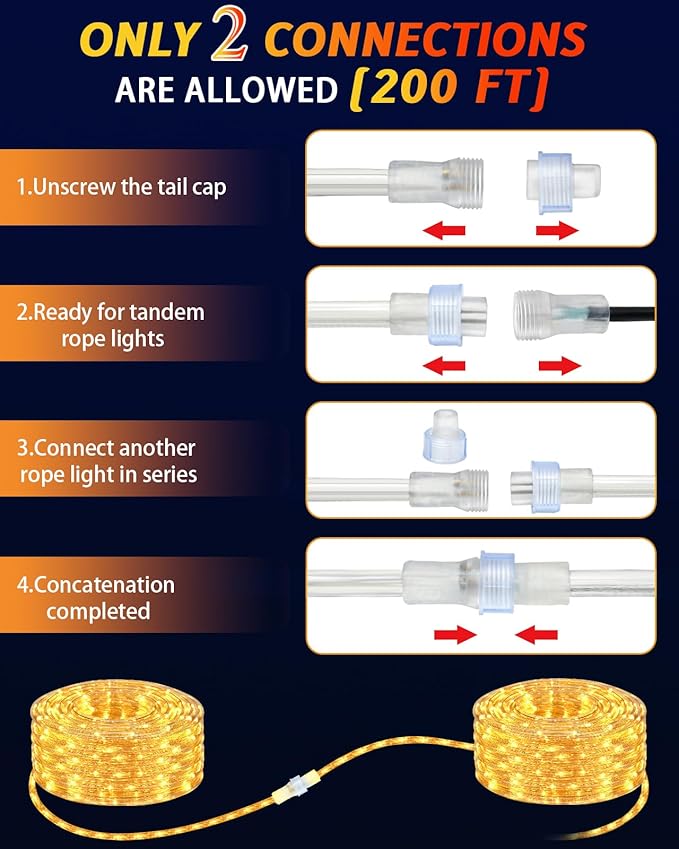 Coroor 100ft 1080 LED Rope Lights Christmas Outdoor Waterproof, Flexible Connectable Tube Lights with 8 Modes, String Lights Decorative Lighting for Garden Patio Tree Bedroom Xmas Decor(Warm White)