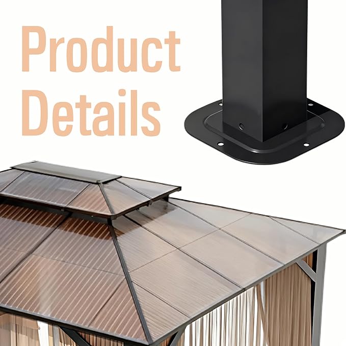 Premium 10x12 Hardtop Gazebo with Vented Polycarbonate Roof, Full Privacy Curtains & Mosquito Netting, Robust Aluminum Pergola for Patio, Garden & Deck – All-Season Weather Outdoor Shelter