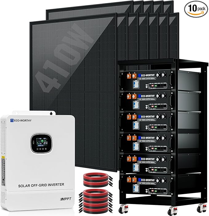 ECO-WORTHY 10KW Output Home Off-Grid Solar Power System: 30.72kwh Server Cabinet with Communication Lithium Battery, Large Capacity, More Freedom.4920W Monocrystalline Photovoltaic Solar Panel Matrix.