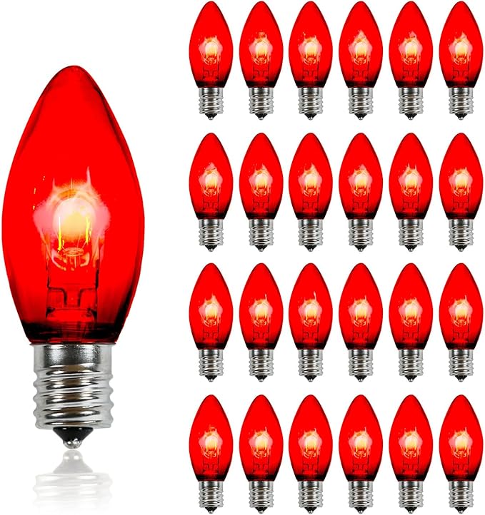 Pro Christmas C9 LED U Shape Flexible Filament Bulb - Pro Pack of 25 Bulbs - Energy Efficient Outdoor Waterproof Lighting for Holiday Decor, Christmas Trees - Red