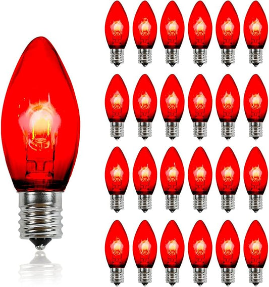 Pro Christmas C9 LED U Shape Flexible Filament Bulb - Pro Pack of 25 Bulbs - Energy Efficient Outdoor Waterproof Lighting for Holiday Decor, Christmas Trees - Red