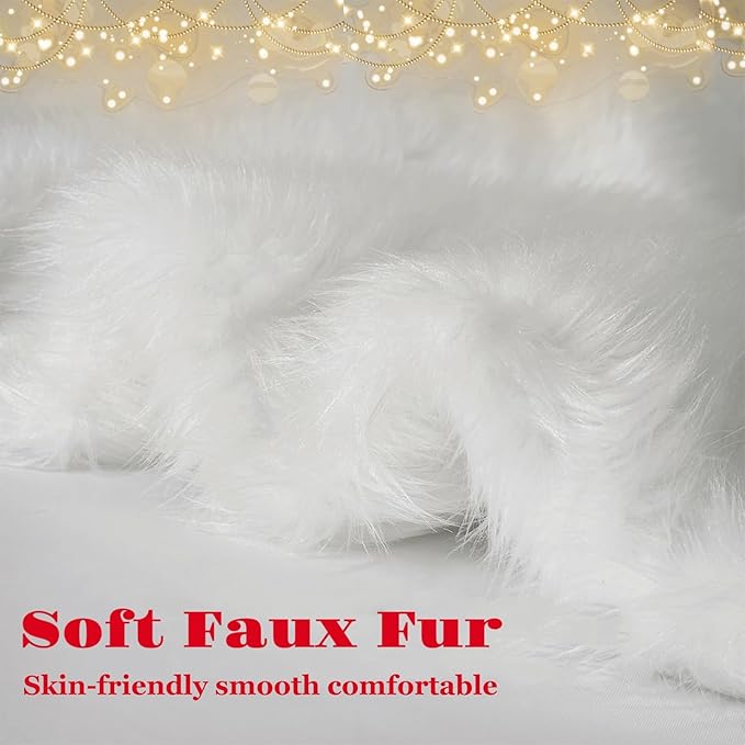 Christmas Tree Skirt, 48 Inch Christmas Decorations Tree Skirt, Faux Fur White Soft Long Thick Velvet Silver Sparkly Sequin Tree Rug, Large Tree Base Cover Mat Merry Christmas Holiday Party
