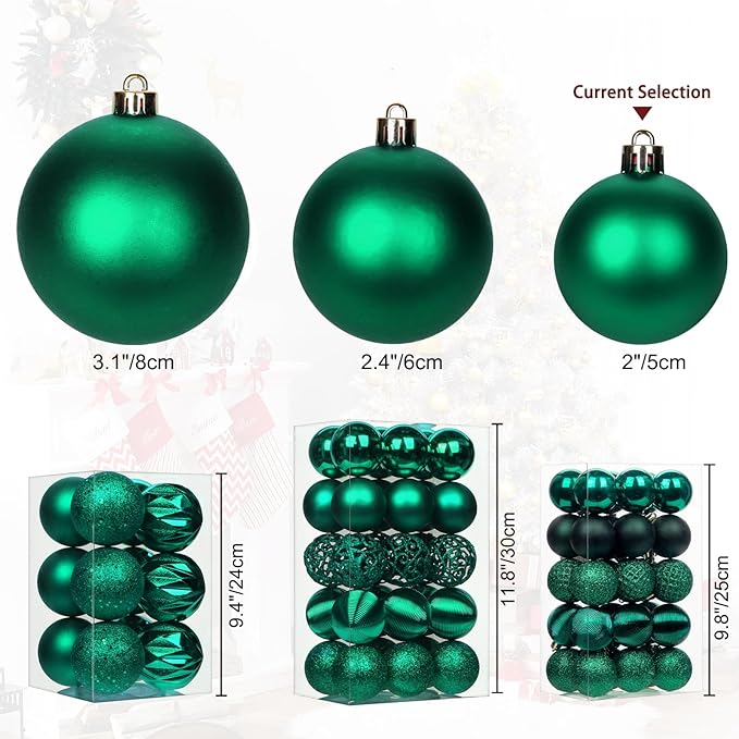 30PCS 2" Christmas Ball Ornaments Shatterproof Dark Green Christmas Tree Decorations Xmas Tree Balls Halloween Ornaments Décor