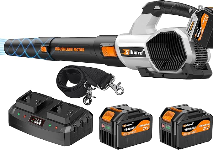 Leaf Blower Cordless, 675CFM Electric Leaf Blowers with 2 x 7.8Ah Batteries and Charger, 3- Speed & Turbo Mode, Equipped with LED Lighting, 1 x Shoulder Strap, Blowers for Lawn Care - SL9501