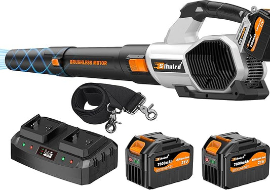 Leaf Blower Cordless, 675CFM Electric Leaf Blowers with 2 x 7.8Ah Batteries and Charger, 3- Speed & Turbo Mode, Equipped with LED Lighting, 1 x Shoulder Strap, Blowers for Lawn Care - SL9501
