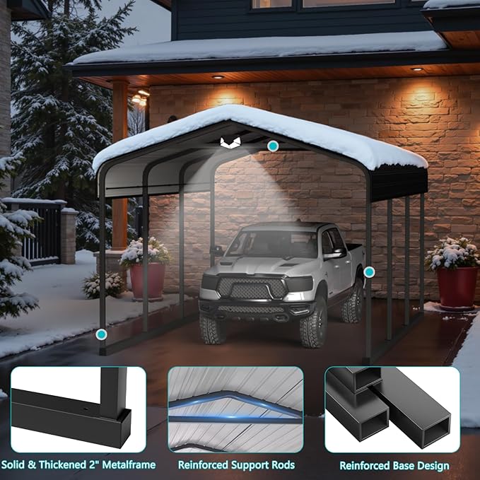10x15 Metal Carport, Heavy Duty Car Carport Canopy, Galvanized Steel Roof Car Tent Garage, CarPorts with Removable Polyethylene Sidewalls
