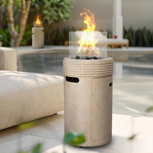 Outdoor Propane Fire Pit, 16 Propane Fire Column Patio Gas Fire Pit 50,000 BTU for Outside with Lava Rocks