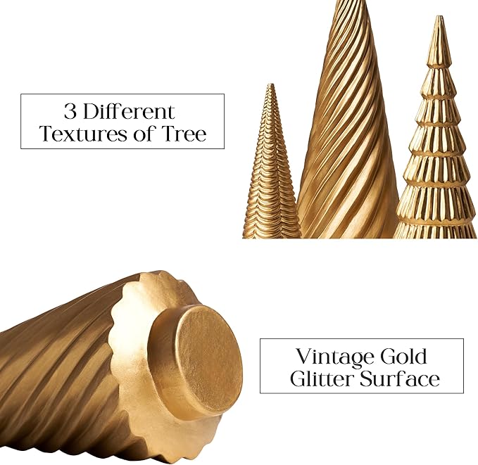 Spiral Resin Christmas Tree Decorations, 3 PCS Tabletop Small Christmas Trees for Desk Decor, Small Fake Christmas Tree, Gold Home Decor, Xmas Table Centerpieces Winter Mantel Decor