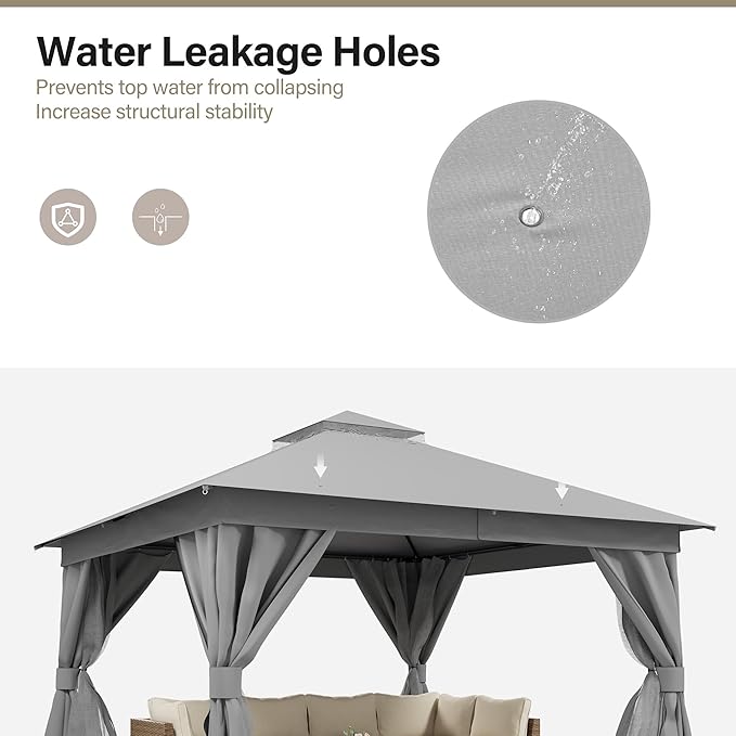 LAUSAINT HOME Semi-Permanent Patio Gazebo 12'x12' with Expansion Bolts, Outdoor Heavy Duty Party Shelter with Double Roofs, Mosquito Nettings and Sidewalls for Backyard, Garden, Lawn, Smoke Grey