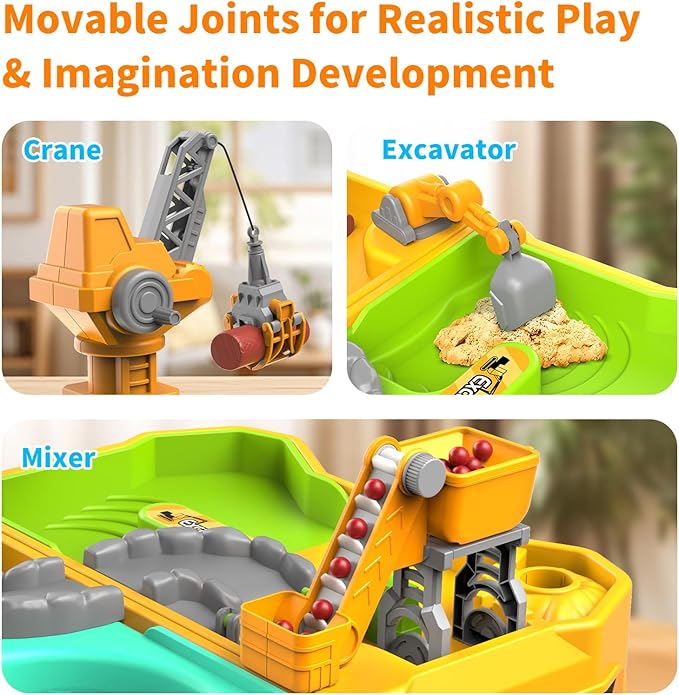 Engineering Beach Sand Set, 500g Play Sand + 4 Alloy Trucks Foldable Handbag Sandbox w/Rotating Crane & Water Area - Safe, Easy-Clean Outdoor Toy for Kids 4-12