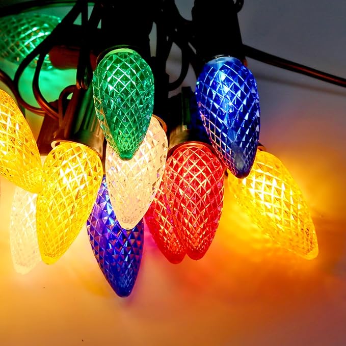 25PACK Multicolor C9 LED Christmas Lights Replacement Bulbs，Shatterproof & Waterproof Plastic C9 Led Bulbs for Outdoor String Lights, E17 Base, 0.6W Equivalent to 7W, 50LM Holiday Decoration