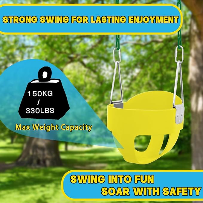 Toddler Swing Set for Outside - High Back Full Bucket Seat with 4 Hanging Straps and Hooks for Kids, Infants, Baby - Outdoor Tree Swing