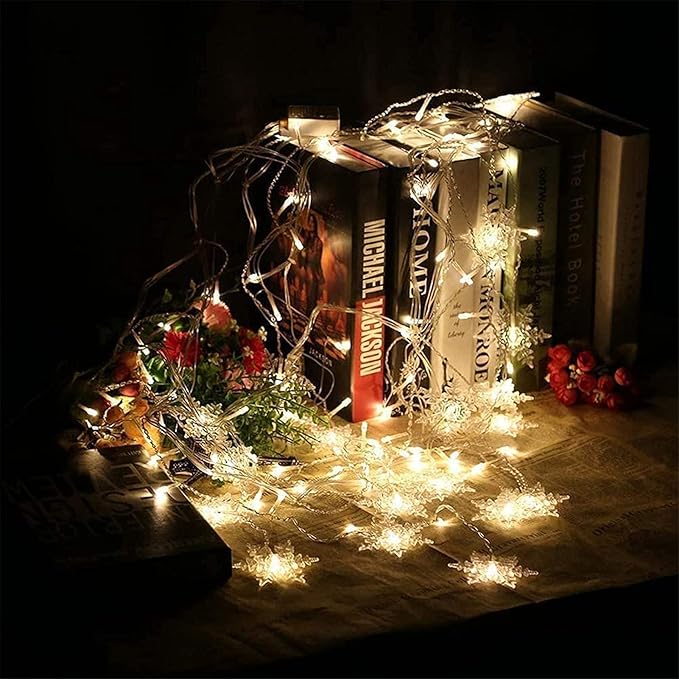 LED Christmas Curtain Lights,Snowflake Lights Decorations with Remote Control,USB Powered 24 Snowflakes 120 LEDs Window String Lights with 8 Modes Decor Christmas Wedding Party Wall Home Decor