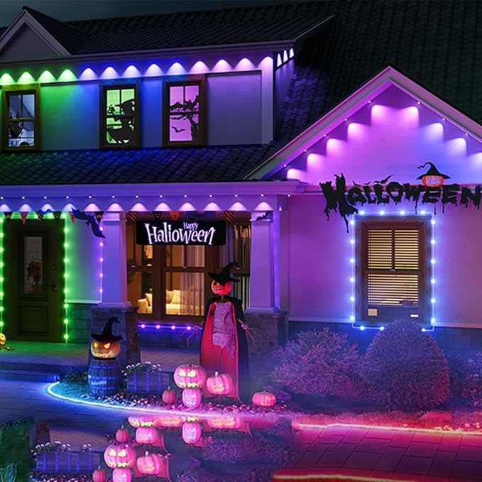 Permanent Outdoor Lights, 100ft RGB with App Controlled Remote, Waterproof Christmas Decorations, Music Synchronized Outdoor Lights for Houses