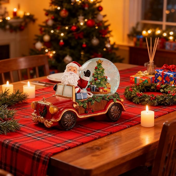 Christmas Snow Water Lantern Santa Claus with Christmas Tree, Battery Operated Lighted Spinning Lantern for Christmas Festival Decoration Gifts