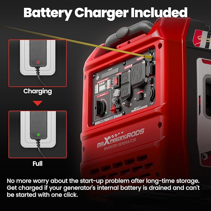 maXpeedingrods 6000 Watt Portable Inverter Generator with Bluetooth? App Remote Control, with Electric Start, Dual Voltage Output with Wheels and Telescopic Handle for Garden, RV Trips, Home Backup