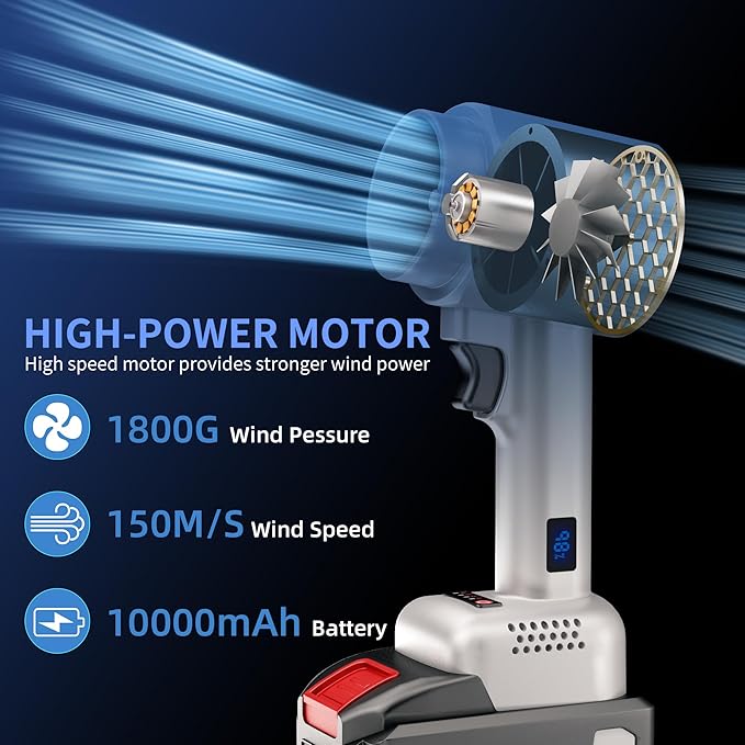 Handheld Cordless Lightweight Powerful Car Dryer Air Blower with 1800G & 335MPH Powerful, Air Duster Electric Leaf Blower Cleaning Dryer Turbo for Patio Cleaning, Lawn Care and Car Drying