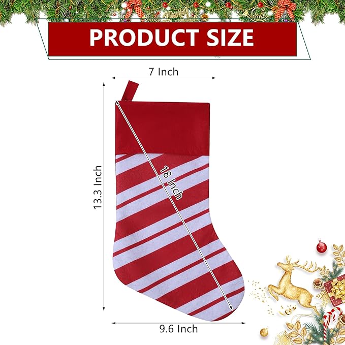 24 Pack Candy Cane Christmas Stockings, 19 Inches Red and White Christmas Stockings for Family Christmas Holiday Decorations