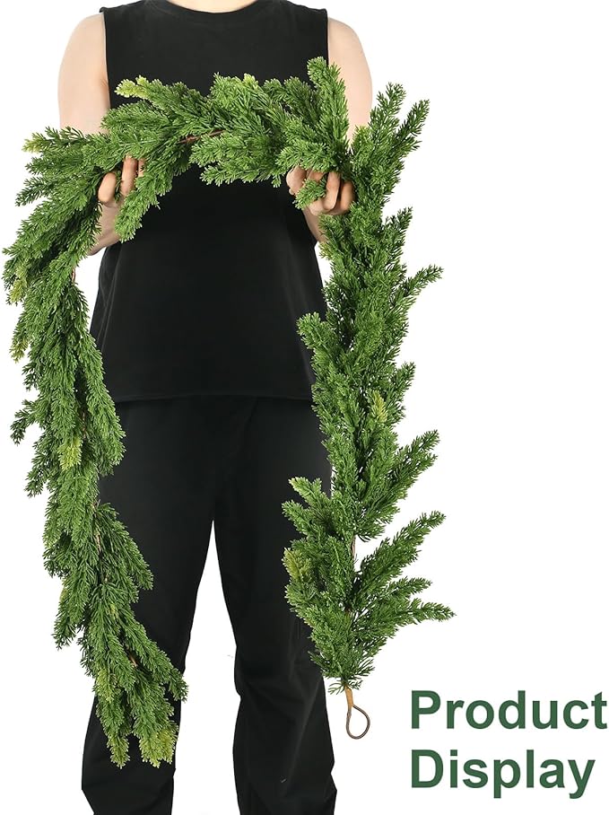 6.2FT Real Touch Christmas Cedar Garland Artificial Realistic Thick and Lush Faux Green Pine Garlands, Christmas Garland for Mantle, Fireplace, Table, Outdoor Indoor Christmas Decorations
