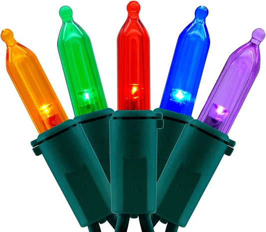 YULETIME 200 Multicolor LED Christmas Lights with Green Wire, Pack of 2 Strands 33 Feet 100 Lights UL Certified Holiday String Light Set