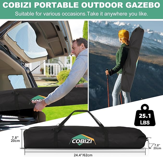 COBIZI 10x10 Pop up Gazebo Screen House Tent for Camping, Pop-up Camping Canopy with Sidewalls,Portable Outdoor Quick-Set Hub Tent with Carrying Bag&Ground Stakes,Blue(Upgraded 2.0)