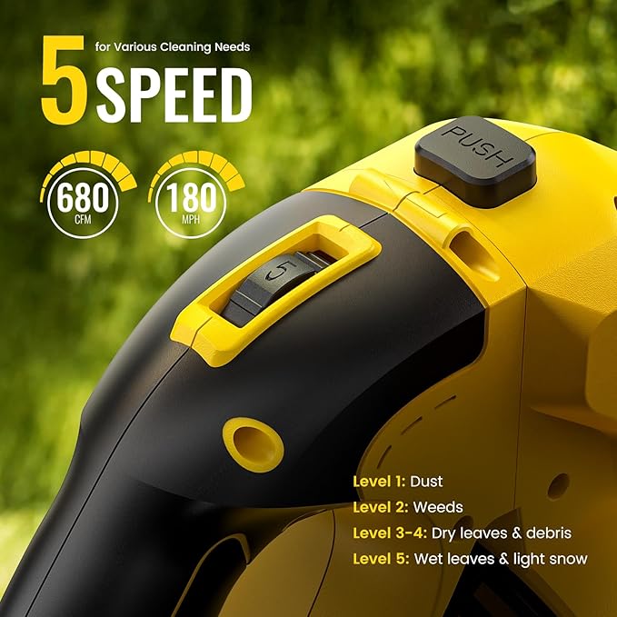 Leaf Blower Cordless, 680CFM Leaf Blowers with 2 x 4.0Ah Batteries & Charger, 5-Speed Brushless Motor, Lightweight Snow Blower Grass Blowers for Lawn Care, Patio, Yard, Blows Leaves, Snow