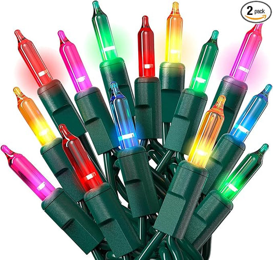 PREXTEX Multicolored Christmas Lights with Green Wire, 60 Feet, 300 Lights, Colorful String Lights Indoor or Outdoor - Incandescent String Lighting for Christmas Tree Decorations for Fences and Patios