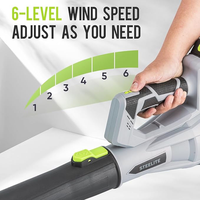 Steelite Leaf Blower Cordless with 2 Battery and Charger, 20V Electric Leaf Blowers, Lightweight Handheld Snow Blower for Lawn Care, Patio, Garden, Grey and Green