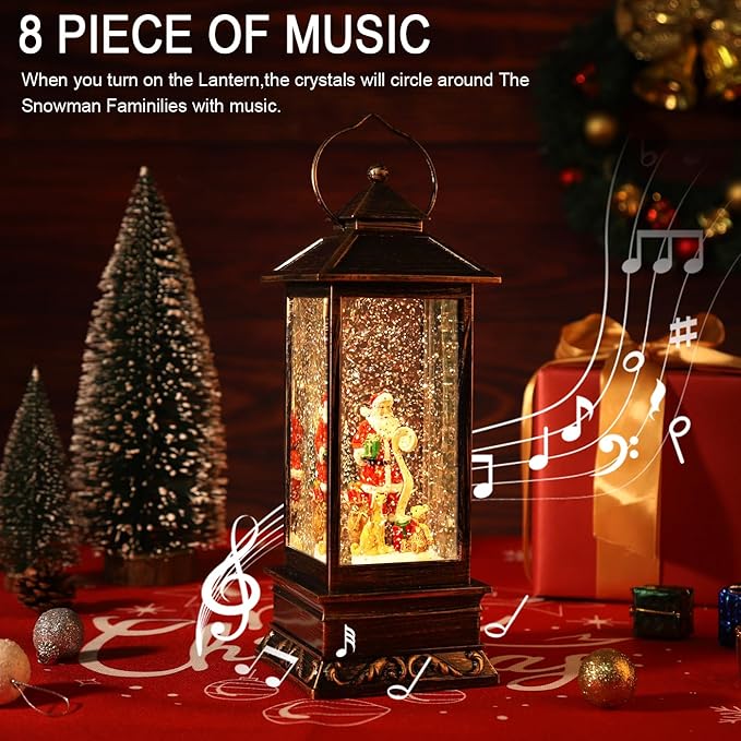 Christmas Snow Globe Lantern Christmas Decorations, Xmas Gifts Christma Vintage Home Decor Indoor,Sparkling with Music 6H Timer, Holiday Party Gifts (Santa Claus Red)