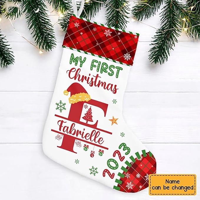 LOVELYPOD Christmas Stockings Personalized with Name, 19" Christmas Stocking Gift for Baby My First Christmas Stocking 2023, Xmas Stocking Holiday Christmas Decoration Gifts for Family Kids