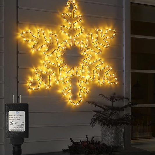 DBFAIRY 27" Christmas Big Snowflake Hanging Lights Outdoor Christmas Lights Plug in Window Snowflake Sculpture Light with Long 16.8ft Leading Cable for New Year Wall Window Porch Decor
