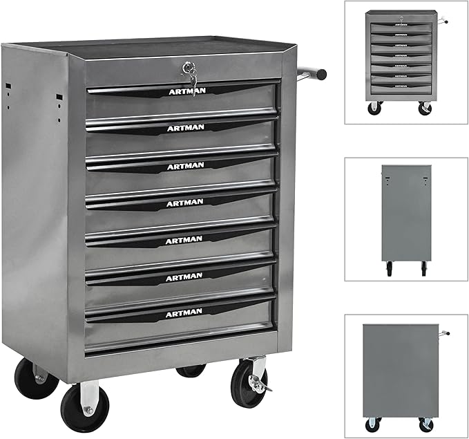 RYH 4-7 Drawers Rolling Tool Chest & Tool Box on Wheels | Heavy Duty Metal Cart with Ball Bearing Drawers | Fits US General Tool Box for Garage Storage (Silver, 7 Drawers£¨30.5 H ¡¿ 20.9 W ¡¿ 13 D)