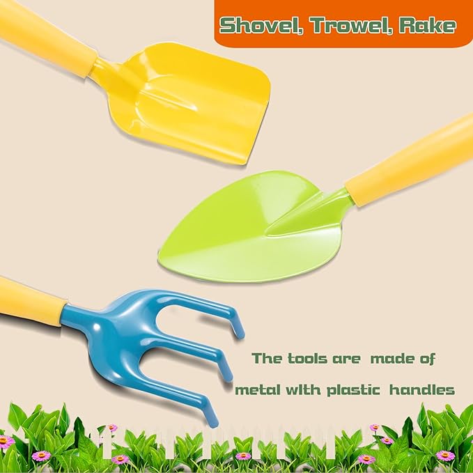 Kids Gardening Set, Kids Gardening Tools with Watering Can, Shovel, Rake, Gloves, Waterproof Apron and Storage Bag, Children Garden Tool for Boys Girls Age 3 4 5 6 7 8