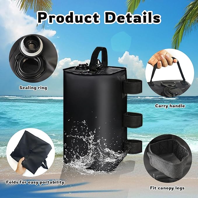 slashome 4 Pack 10L Canopy Water Weights for Wind, 88 Lb Water Bag Weights, Heavy Duty Anti-Tip Tent Stakes Leg Weight Bags for Gazebo, Pop Up Canopy, Party Tent, Market Stall (10L, 4)