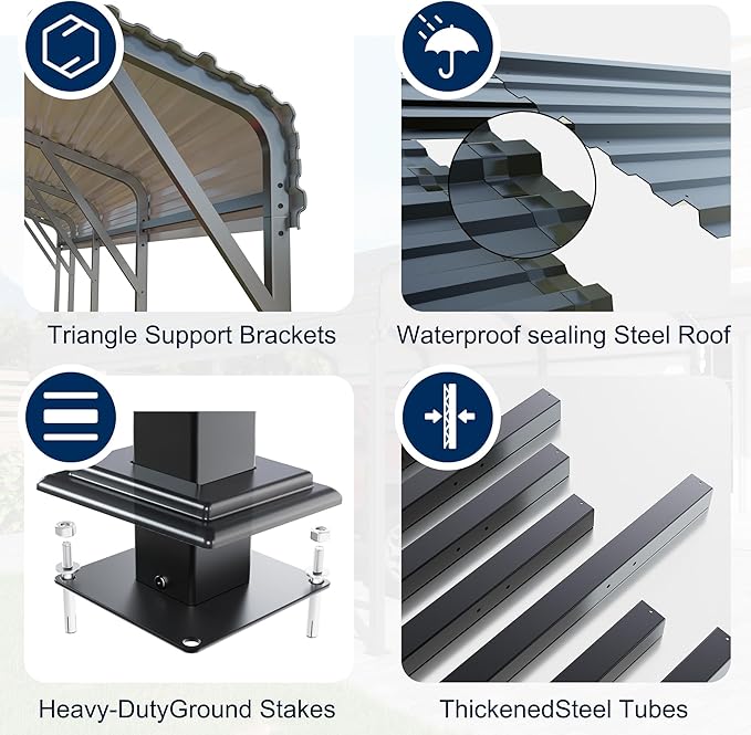 10x15 Metal Carport Carports with Enhanced Base Heavy Duty Garage Outdoor Galvanized Car Shelter for Car, Boats and Truck