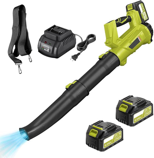 Cordless Leaf Blower with Battery and Charger£¬540 CFM/170 MPH,Battery Powered with 2 x 6.0Ah Batteries,6-Speed & Turbo Mode,Lightweight for Lawn Care,Patio,Leaves,Dust,and Snow Removal,Green