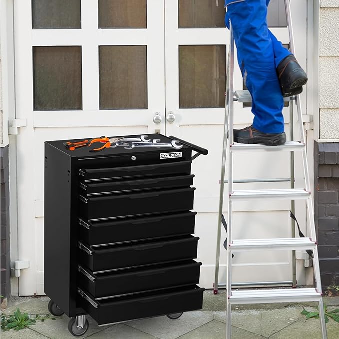 7-Drawer Rolling Tool Chest with Locking Wheels & Drawers, 13 D x 24.2 W x 34 H Mobile Tool Storage Cabinet, Heavy-Duty Garage Organizer w/Ergonomic Handle