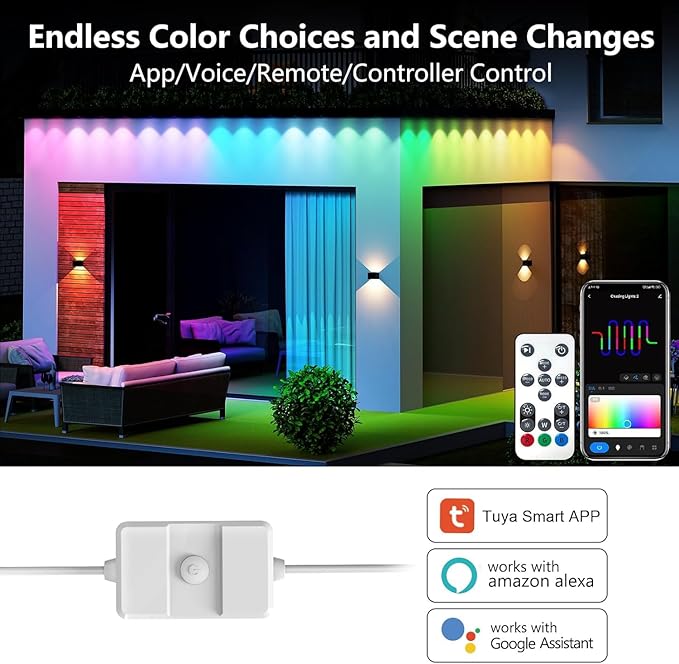 DEERDANCE Permanent Outdoor Lights for House 100ft Smart ICRGB Outside Light Eaves Lights for Christmas All Holiday Decorations Trim Light Year Round String Light Work with Alexa, Google (100.1ft)