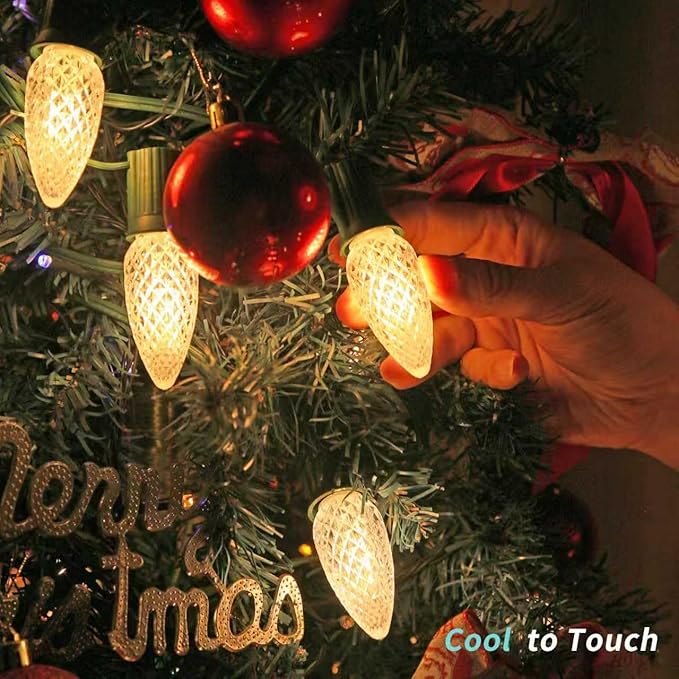 C9 Christmas String Lights, 100 Feet Waterproof Connectable Green Wire Fairy Lights, Christmas Lights for Indoor Outdoor Home Yard Roof Xmas Tree House Decorations, 100+4 Bulbs, Warm White